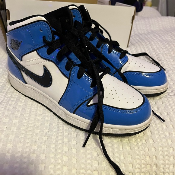 Patent Leather Royal Blue Jordan Mids - Picture 3 of 5